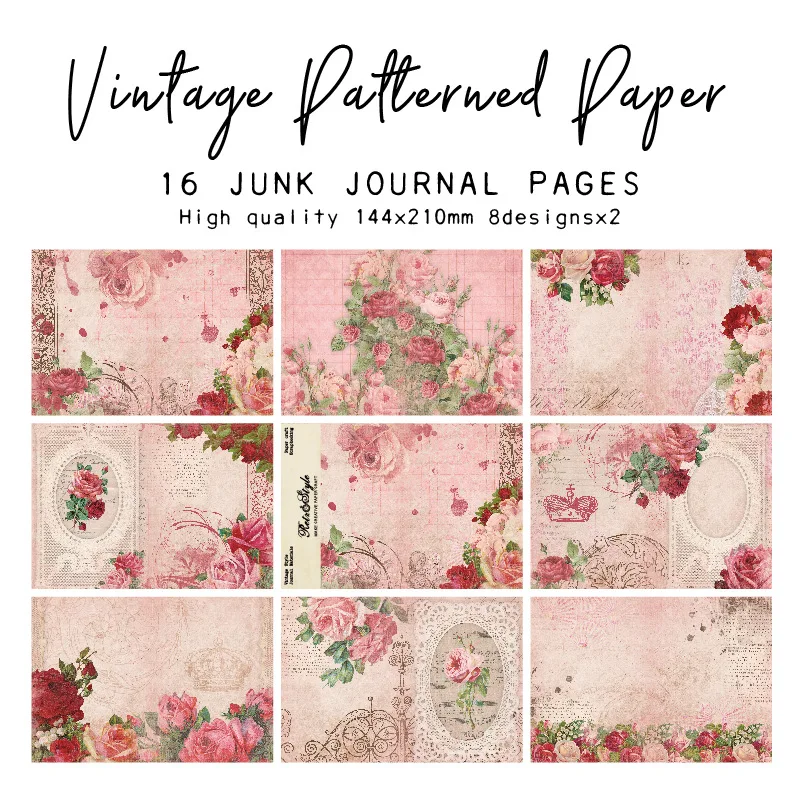 Vintage Pink Rose Lace Script Music Note Print Paper Scrapbook Journal Cardstock DIY Album Decor Craft Art Supplies