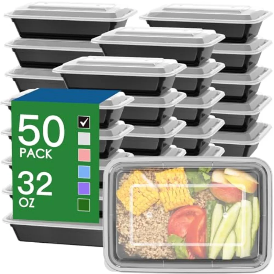 

50 Pack 100-Piece 32 oz Meal Prep Containers Reusable with Easy Open Lids, Sturdy Leakproof Food Safe, Microwave Freezer Dishwa
