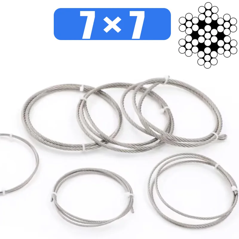 1M 7*7 Strands 304 Stainless Steel 0.3-4mm Soft Thin Wire Rope Fishing Flagpole Clothes Hanger Lifting Grape Trellis Steel Cable