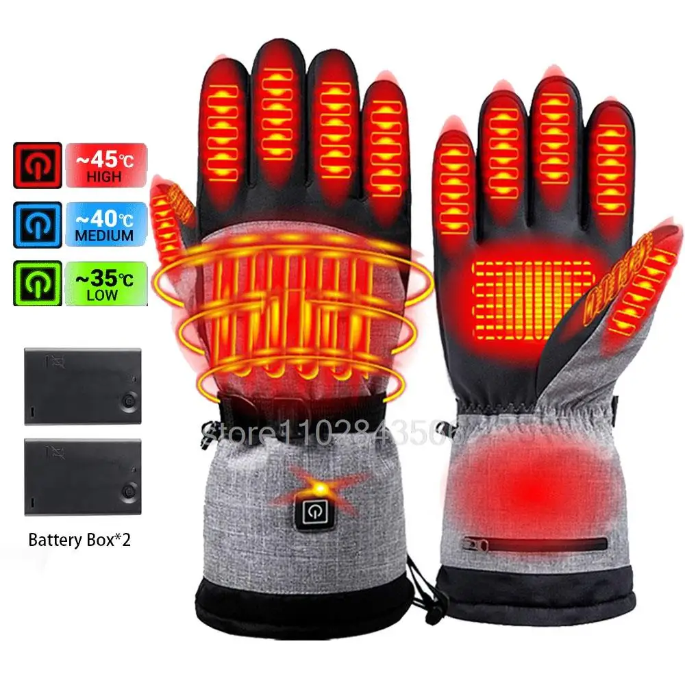 

Heated Gloves With Battery Case Powered Electric Heating Hand Warmer Skiing Glove For Fishing Skiing Cycling Winter Gloves