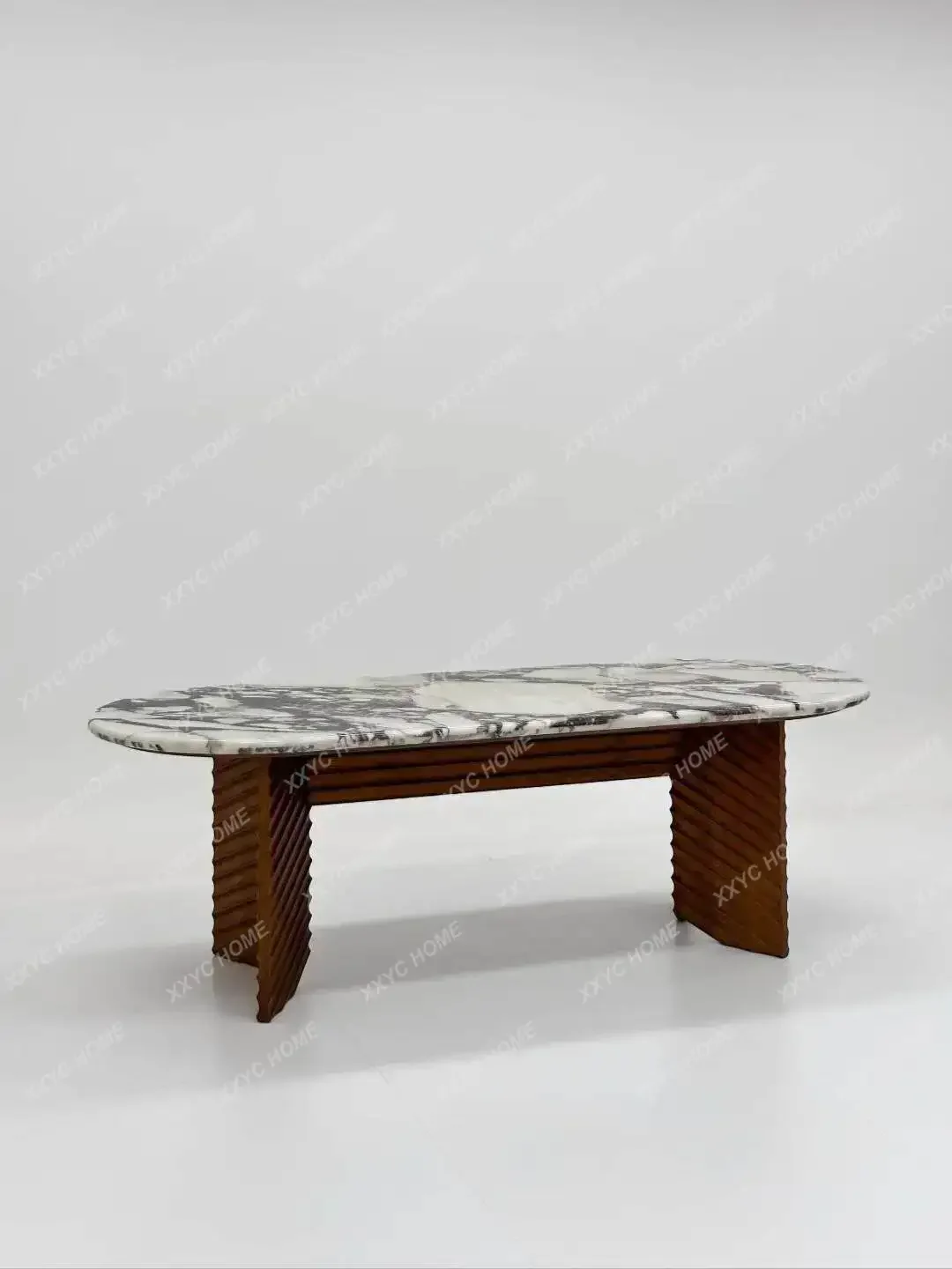

Light luxury high-end natural marble oval dining table retro solid wood dining table