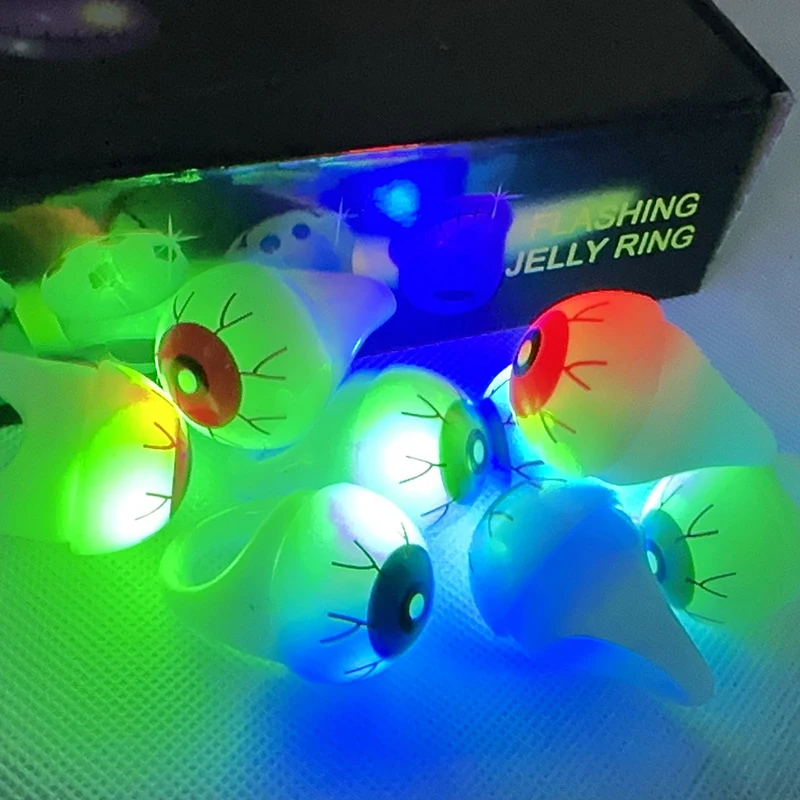 20Pcs Creative Halloween Eyeballs Glowing Ring Toys Funny LED Flash Finger Light Children's Prank Wacky Toys Holiday Party Gifts