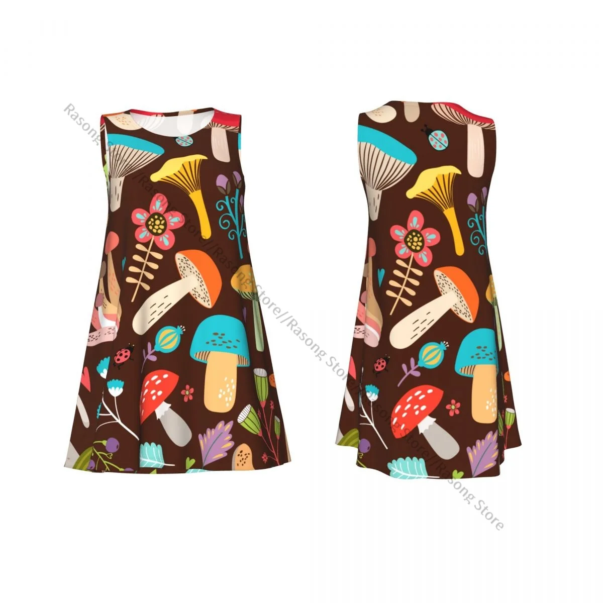 女性のドレス夏カジュアル T シャツドレスビーチカバーアップ漫画の葉キノコタンクドレス
