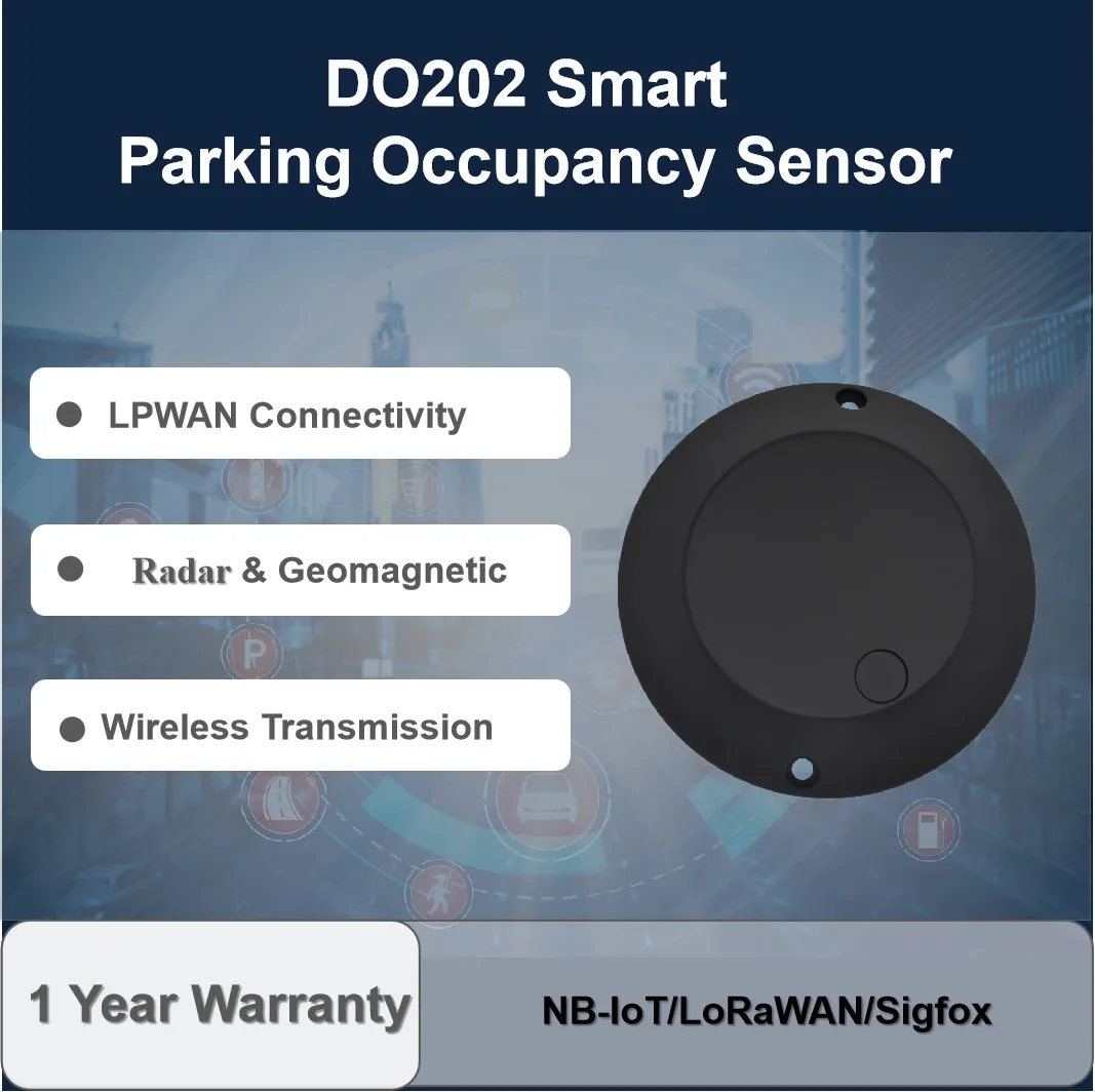 Dingtek DO202 Smart NB-IoT Lorawan Sensor de estacionamento sem fio Material ABS Detector de veículos IP Rede TCP sem fio