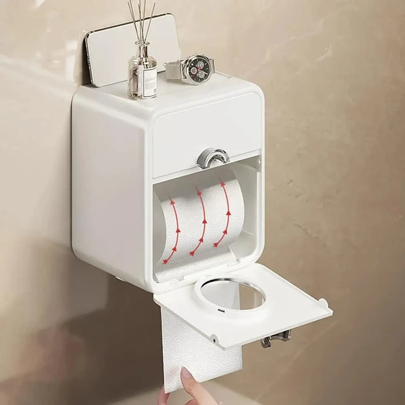 

ABCA-Toilet Paper Holder For Bathroom Toilet Paper Holder With Drawer Wall Mounted Paper Roll Holder Double Layer Tissue Box