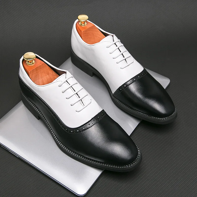 

Men's Dress Leather Shoes Square Heel Color Matching Smooth Surface Casual Business Casual Gentleman Leather Shoes Man Shoes