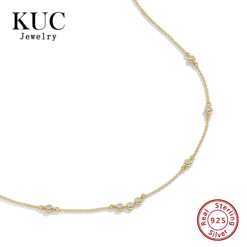 

18k Gold Plated Luxury Trendy Women Fine Jewelry De Plata De Ley 925 Sterling Silver Trio Zircon Station Chain Necklaces