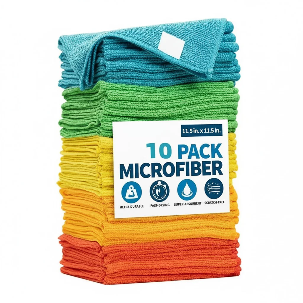 

Super Absorbent Scratch-Free Cleaning Cloth 10-Pack Multi-Color Kitchen Car Cleaning Towel 30x30cm