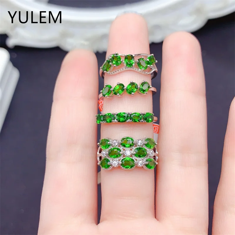 

Cute 925 Silver Diopside Ring for Girl 4mm*3mm Natural Chrome Diopside Ring Birthday Gift for Women
