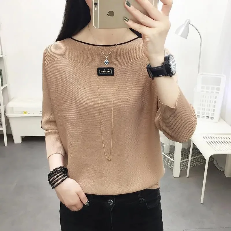 

Female Half Sleeve Sweater Spring Women Solid Color Ice Silk Pullover Knitted Korean Lady Large Size 5XL Bat Shirt Knitting Tops