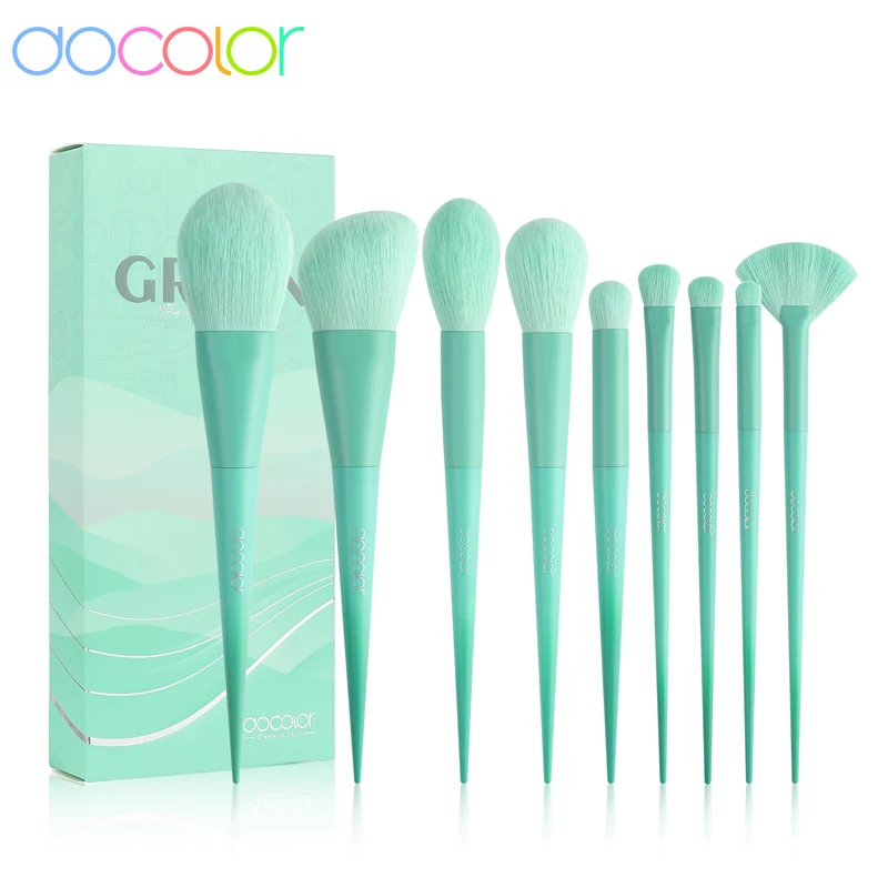 Docolor 9pcs Makeup Brushes Set Eyeshadow Foundation Blush Cosmetict Makeup Face Blending Natural Hair Make Up Tool Women Beauty