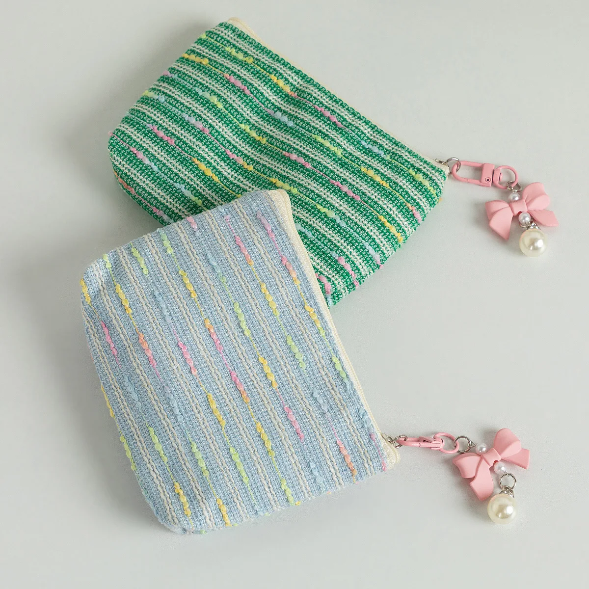 

Colorful Striped Makeup Bag Bow Pendant Women's Cosmetic Pouch Travel Toiletry Handbag Portable Lipstick Earphone Storage Purse