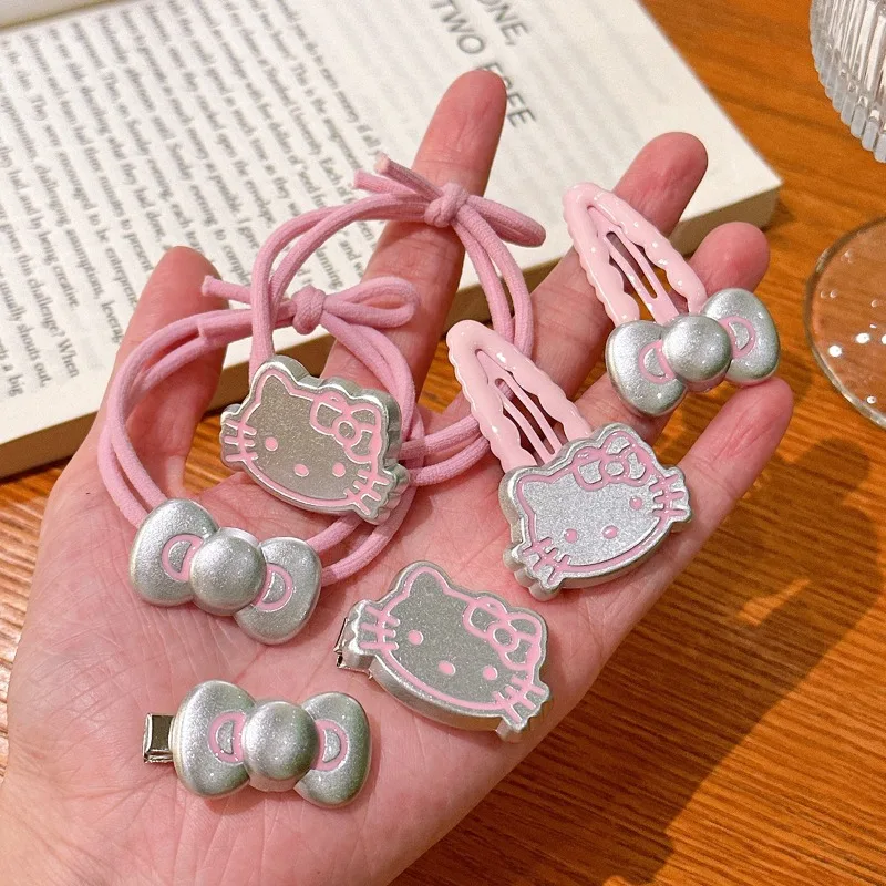 Little Fresh Hello Kitty Bow Hairpin Girl's Heart, Bangs Side Clip Cartoon Headband, Headband  Elastic Band, Female Wholesale