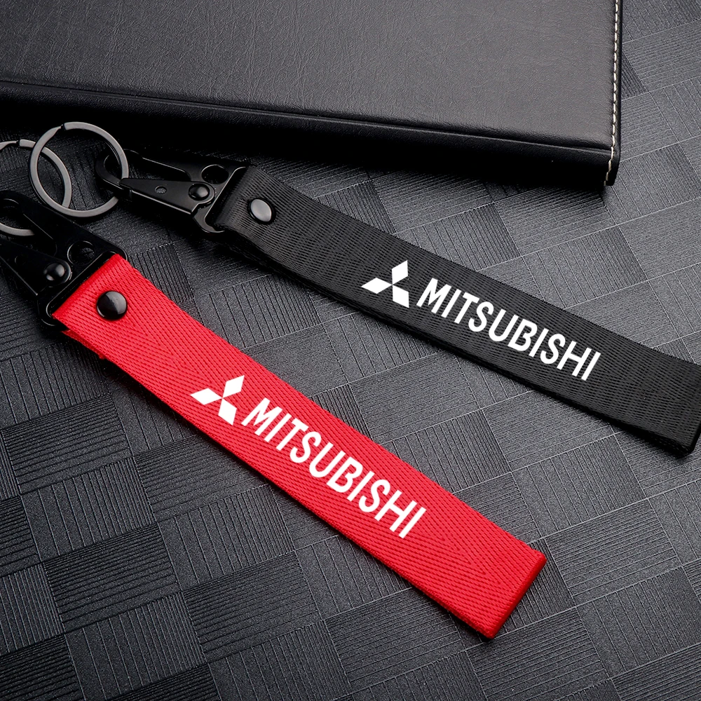 1/2Pcs Car Nylon Metal Emblem Keychain Lanyard Key Rings For Mitsubishi Space Star Lancer 9 Outlander Xl Eclipse Cross Ralliart