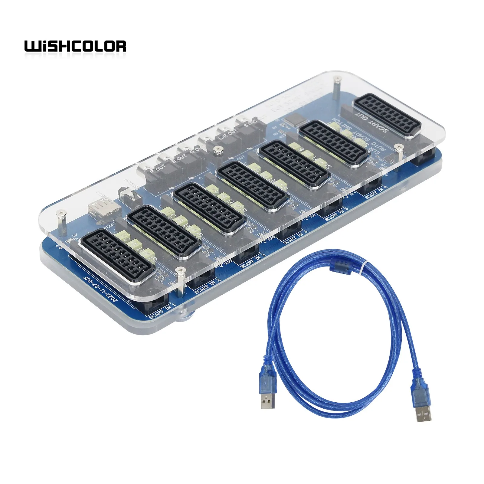 Wishcolor New Acrylic Case SCART Distributor Converter Video 6 Input 1 Output Automatic EUR Divider Board Device