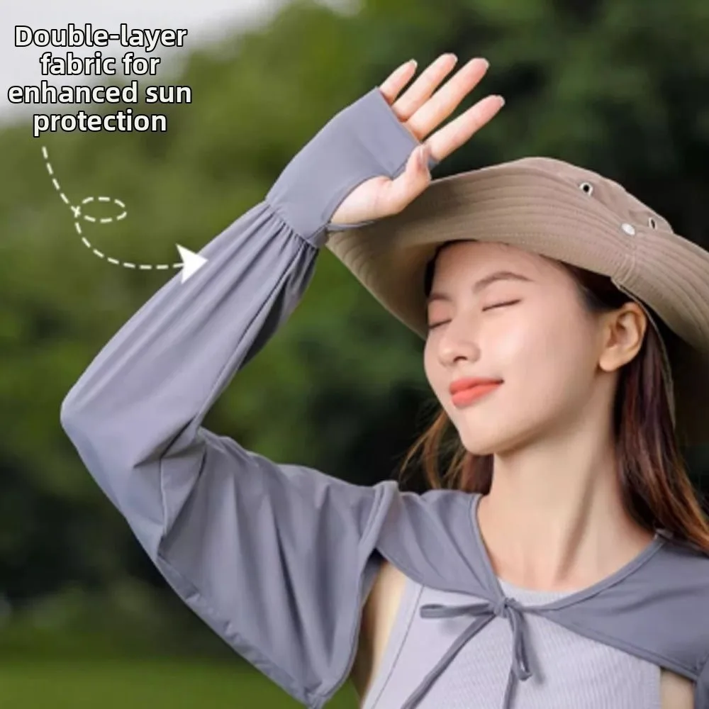 

Solid Color Sunscreen Shawl Long Sleeve Ice Silk Thin Crop Top Sun Protection Breathable Ice Silk Cape Sun Protection