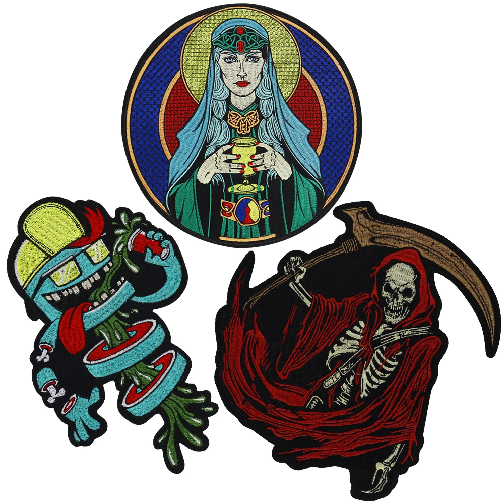 Embroidery Virgen de Guadalupe Applique Virgin Mary Embellishment Patch Gowns Death Skull Patch Robot Patch Warriors Woman