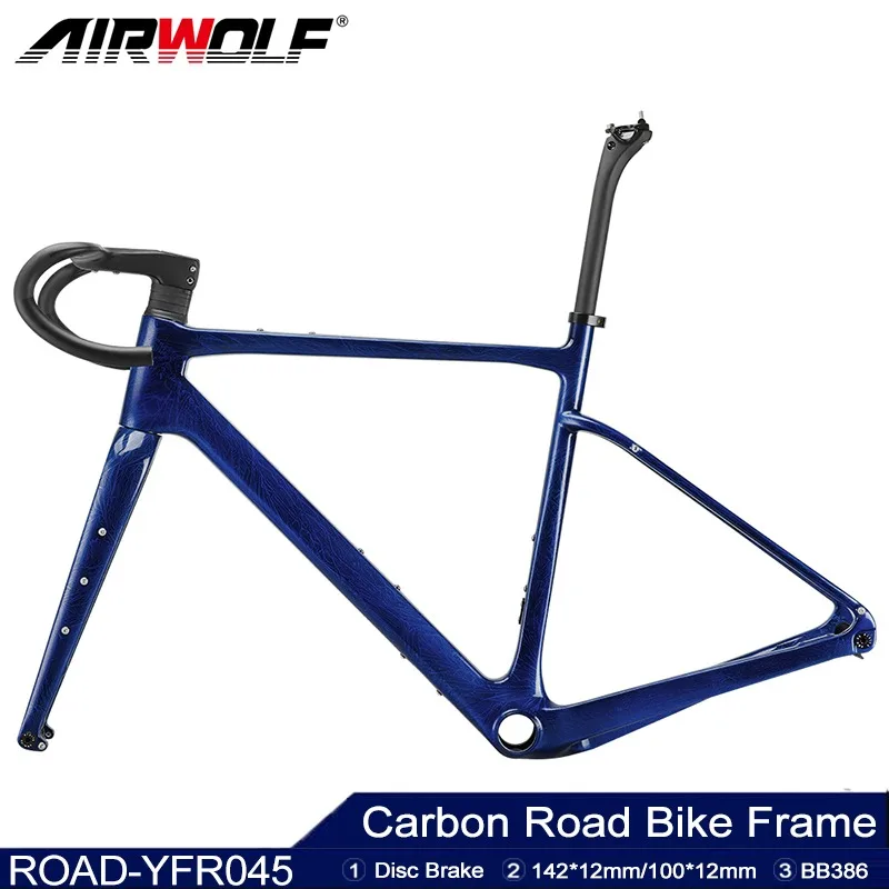 

Airwolf T1100 Gravel Road Frame BB386 Road Bike Frame Disc Brake Max Tire 700*45c Internal Carbon Gravel Bicycle Frame Hot Sale