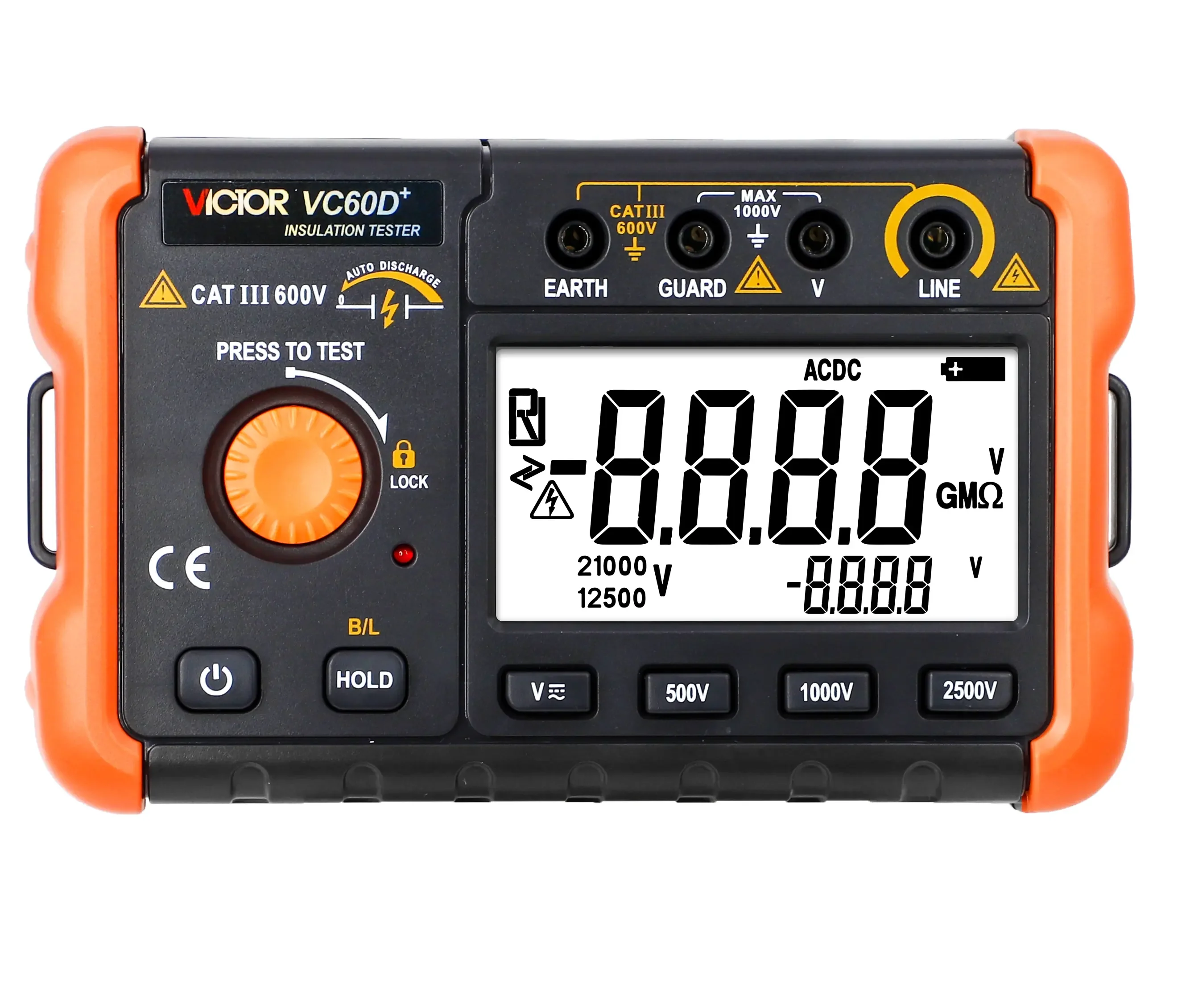 Victor Ruoshui 60D+ High Voltage 2500V Insulation Tester  Resistance Testers 1000V 2500V 50GΩ