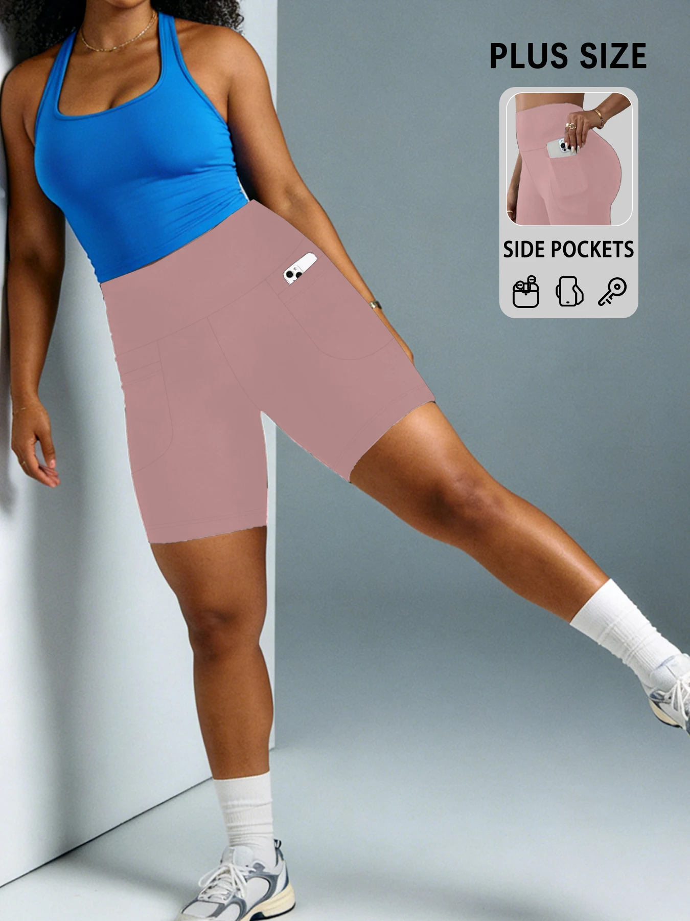 

Plus Size Women Athletic Shorts with Pockets.5 Inch High Waisted Biker Super Soft Tummy Control No See Through