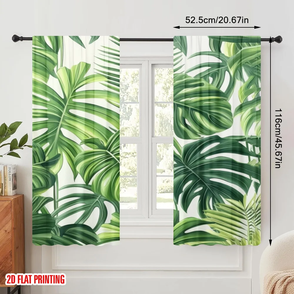 2pcs,2D plane printing Curtains Digital Printed Tropical Vibes (2) 100% Polyester (without rod) All Seasons Use for Living Room,