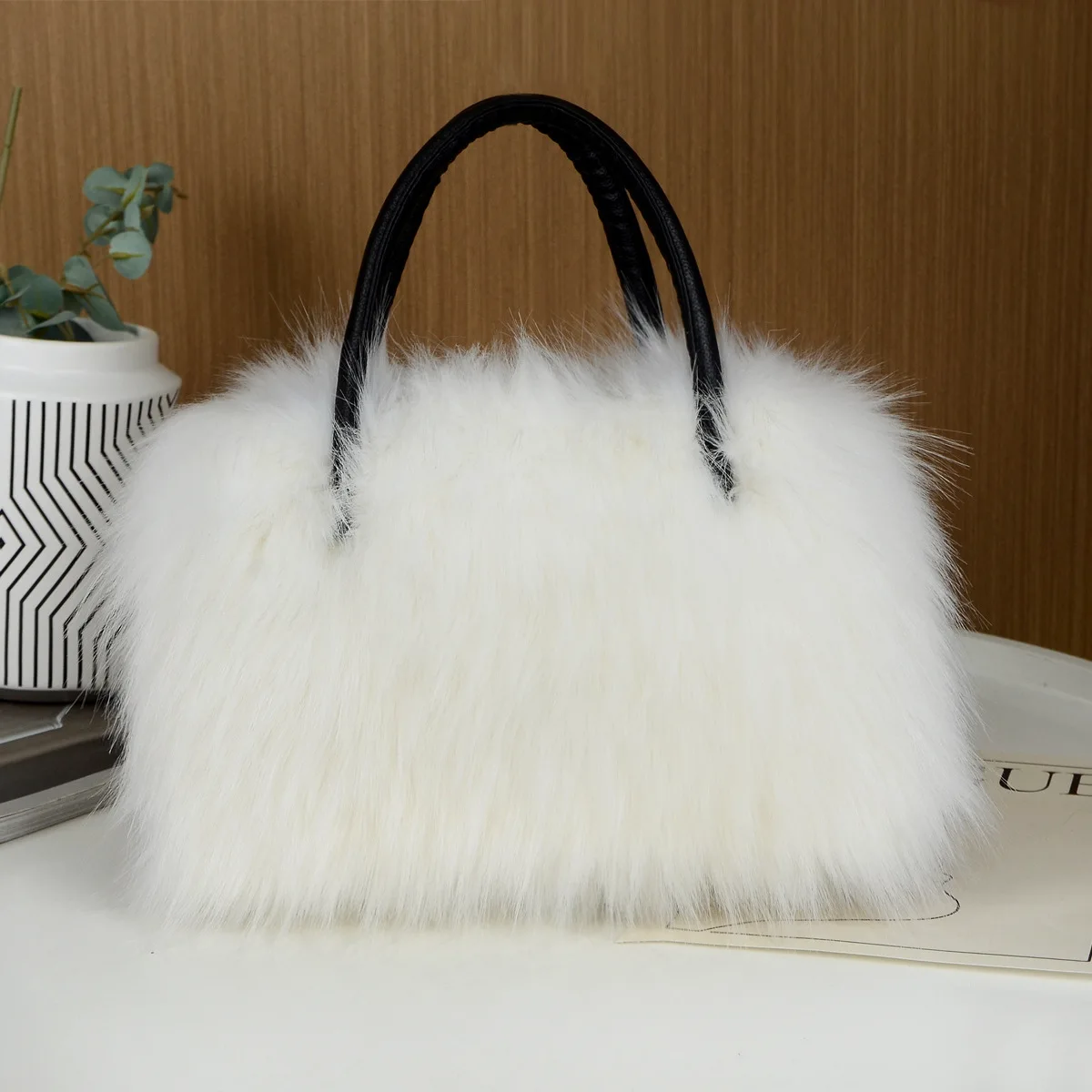 Borsa tote in pelliccia sintetica autunno inverno per donna Borse rettangolari in peluche di grande capacità Borse a tracolla High Street alla moda americana