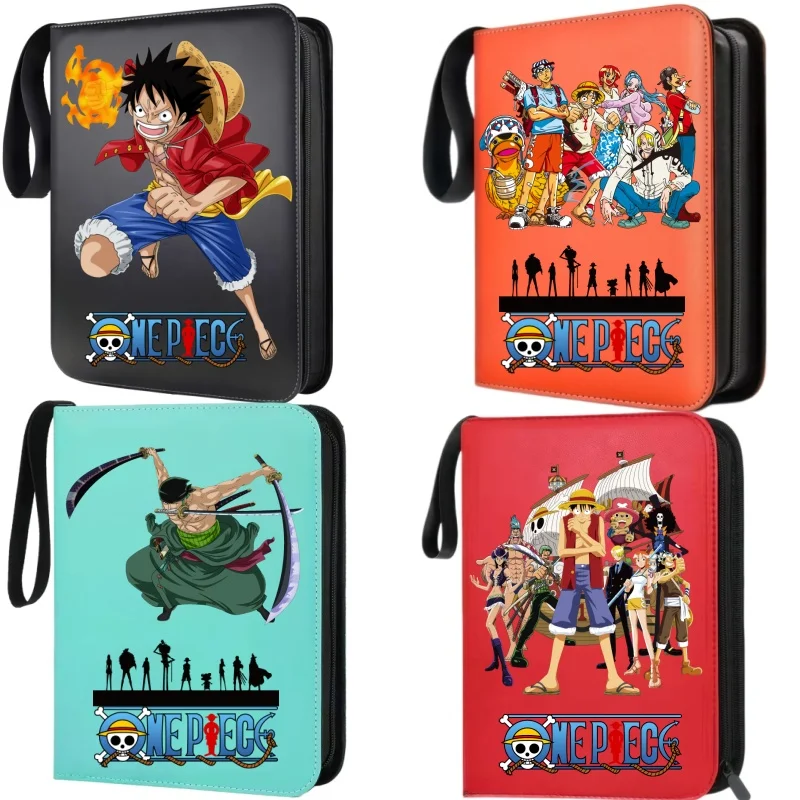 

400pcs Large Capacity PU Zipper Card Album One Piece Luffy Zoro Nami 4-grid Loose-leaf Card Binder Anime Collectors Kids Gift