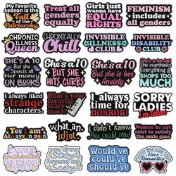 Colorful Letters Enamel Brooch She's A 10,Sorry Ladies,What An Idiot,I Always Time For Horror Badge Phrase Lapel Pins Jewelry