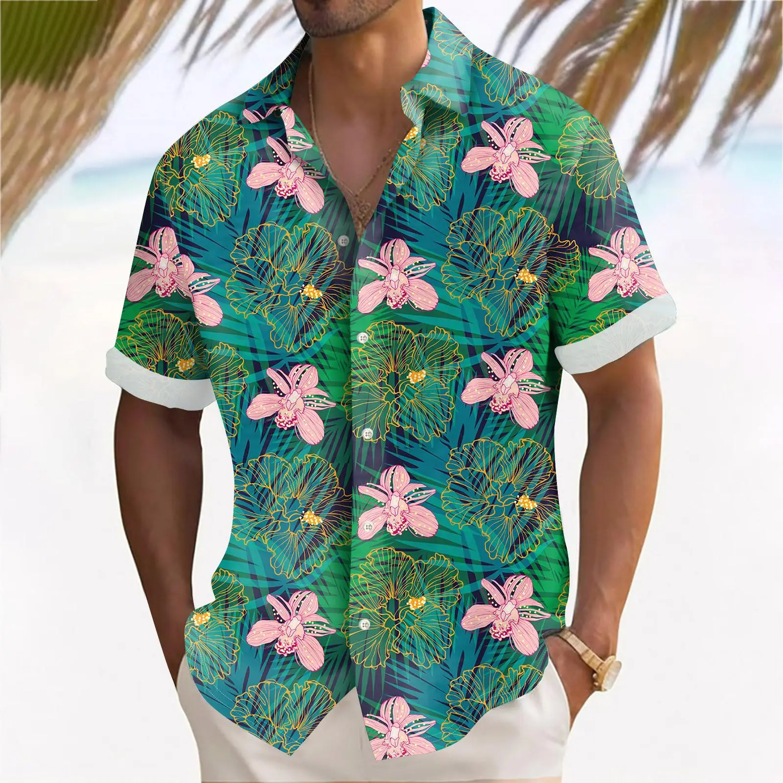 Hawaiian Holiday Style Flower Shirt Loose Breathable Lapel Short Sleeve Beach Shirts Men Women Fashion Comfortable Casual Tops