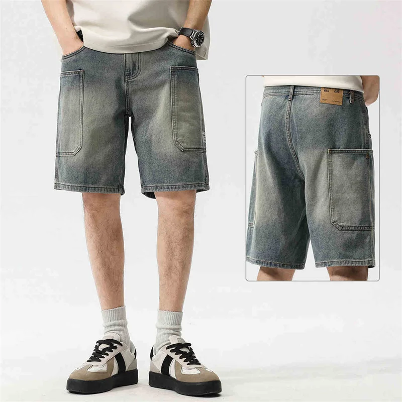 

Summer Multi-pocket Straight Baggy Jorts For Men High Street Fashion Cargo Denim Shorts Y2K Vintage Casual Blue Short Jeans