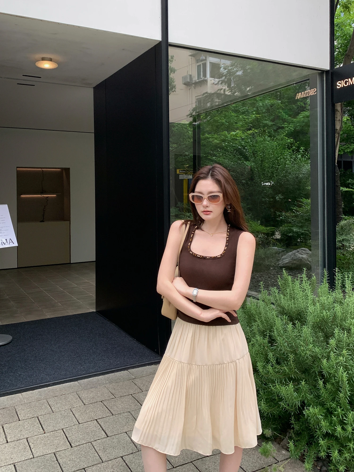 Pusumede High Waist A-Line Midi Skirt Women's Polyester Gauze Pleated Skirt Elegant Layered Skirt Summer 2026 Collection