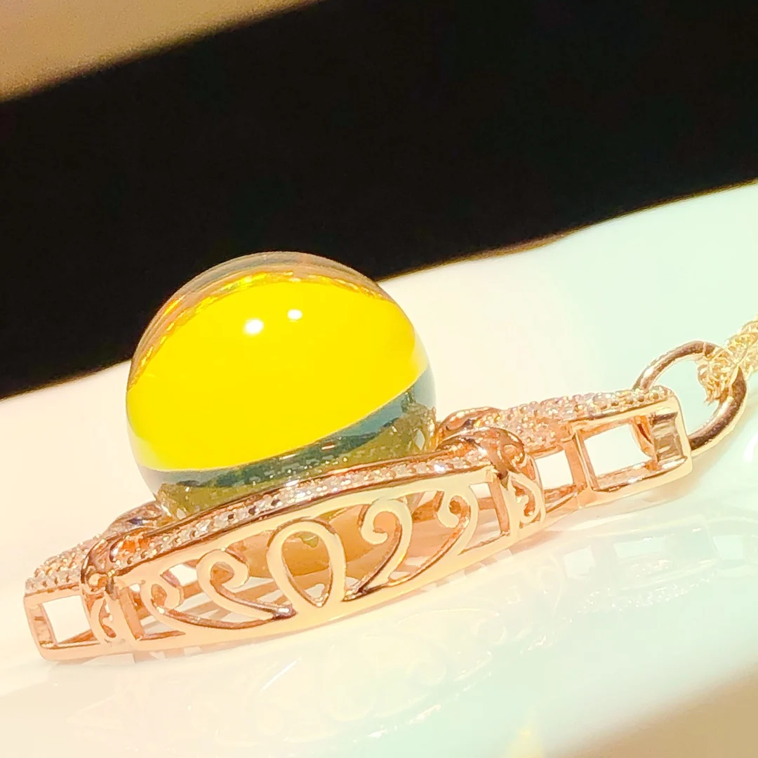 Natural Mexican Blue Amber 16mm Pendant Solid Silver Hollow Openwork Twisted Design Layered Handmade Dainty Jewelry for Women