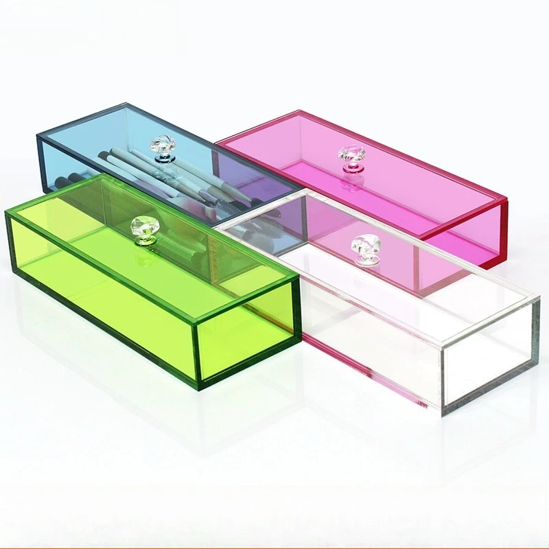 

Transparent Color Acrylic Storage Box Rectangular Covered Small Office Supplies Finishing Desktop Storage Boxes Home Organizer