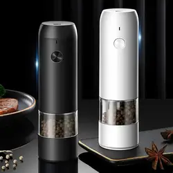 Stainless Steel USB Rechargeable Electric Pepper Grinder Warm Color Light 6 Adjustable Thick One-button Control Grinding Tools