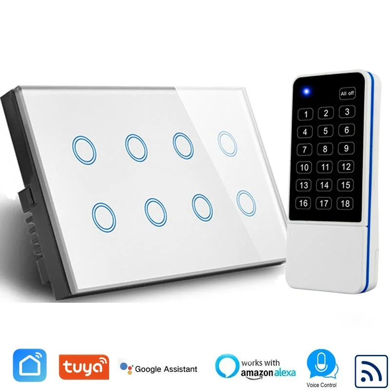 

Remote Control WIFI Switch 8 Gang UK Standard,AC 110-240V,Crystal Glass 8 gang light wifi switch,compatible Alexa Google