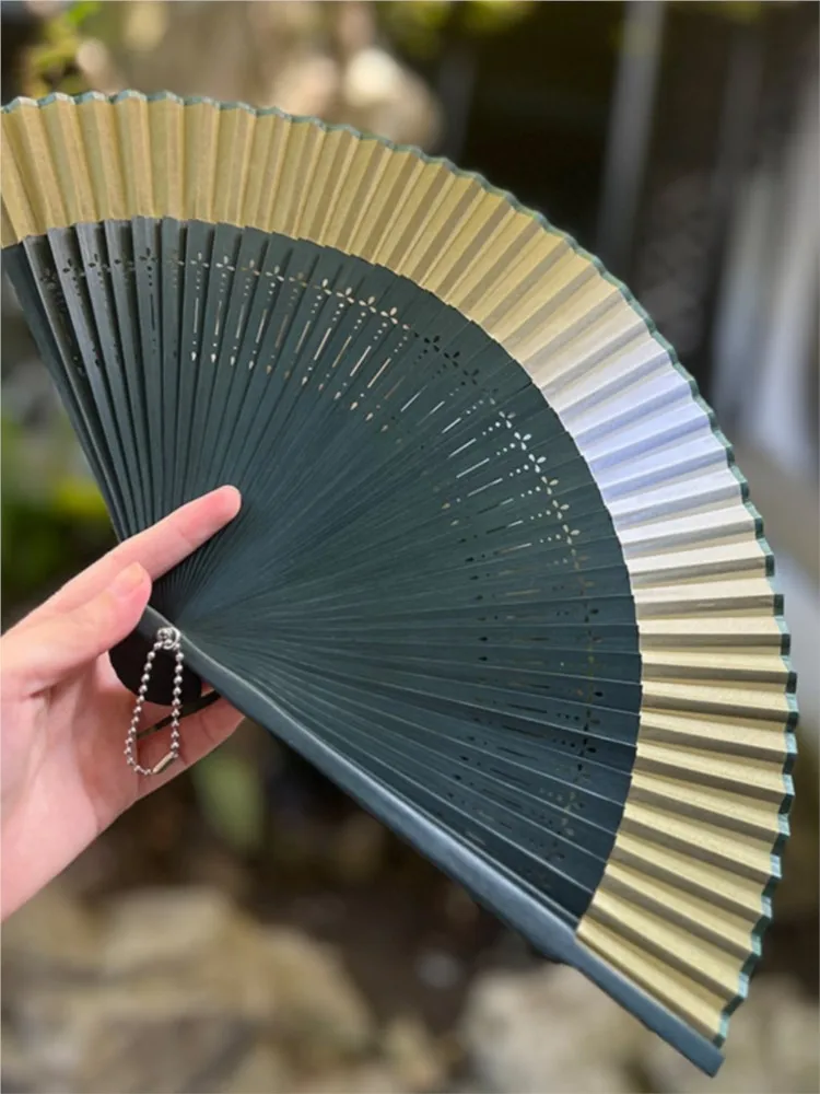 

Fan Summer portable antique green folding Women's classical Chinese style small