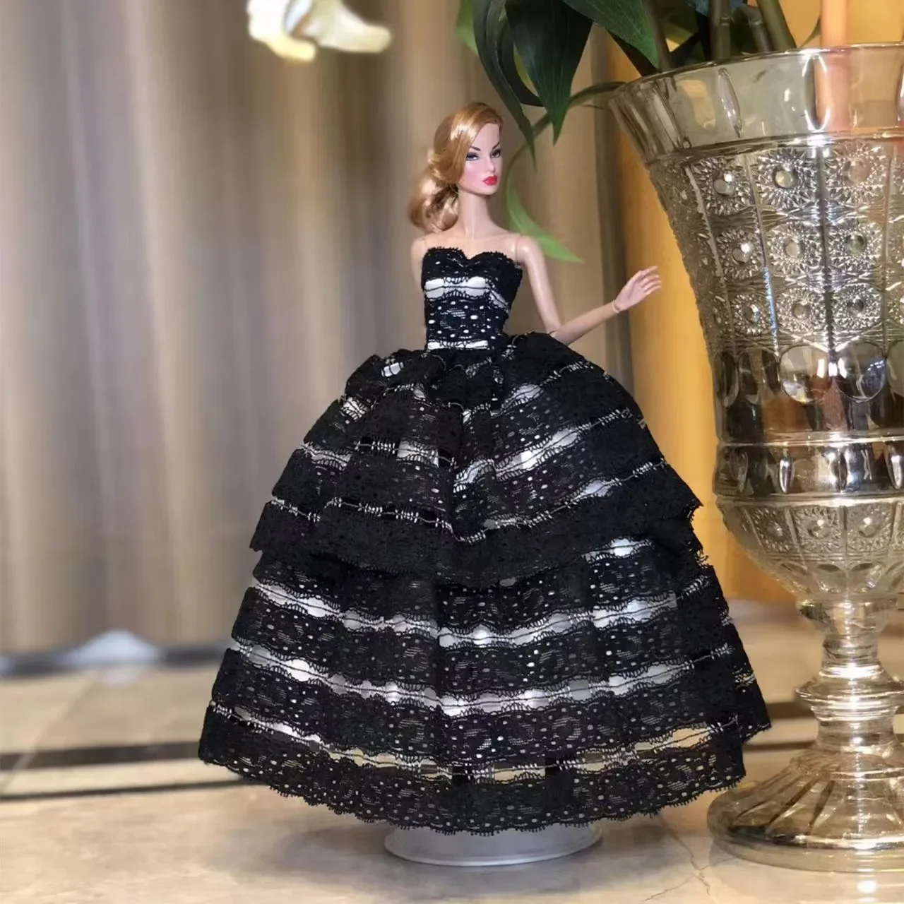 Black Silver Evening Dress For Barbie Doll Clothes 1/6 BJD Accessories For Barbie Clothing Wedding Gown 11.5