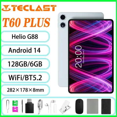 Teclast T60 Plus Tablet 12 pollici MTK Helio G88 CPU a 8 core 6 GB RAM 16 GB ROM Android 14 WiFi dual-band BT5.0 8000 mAh 13 MP + 8 MP