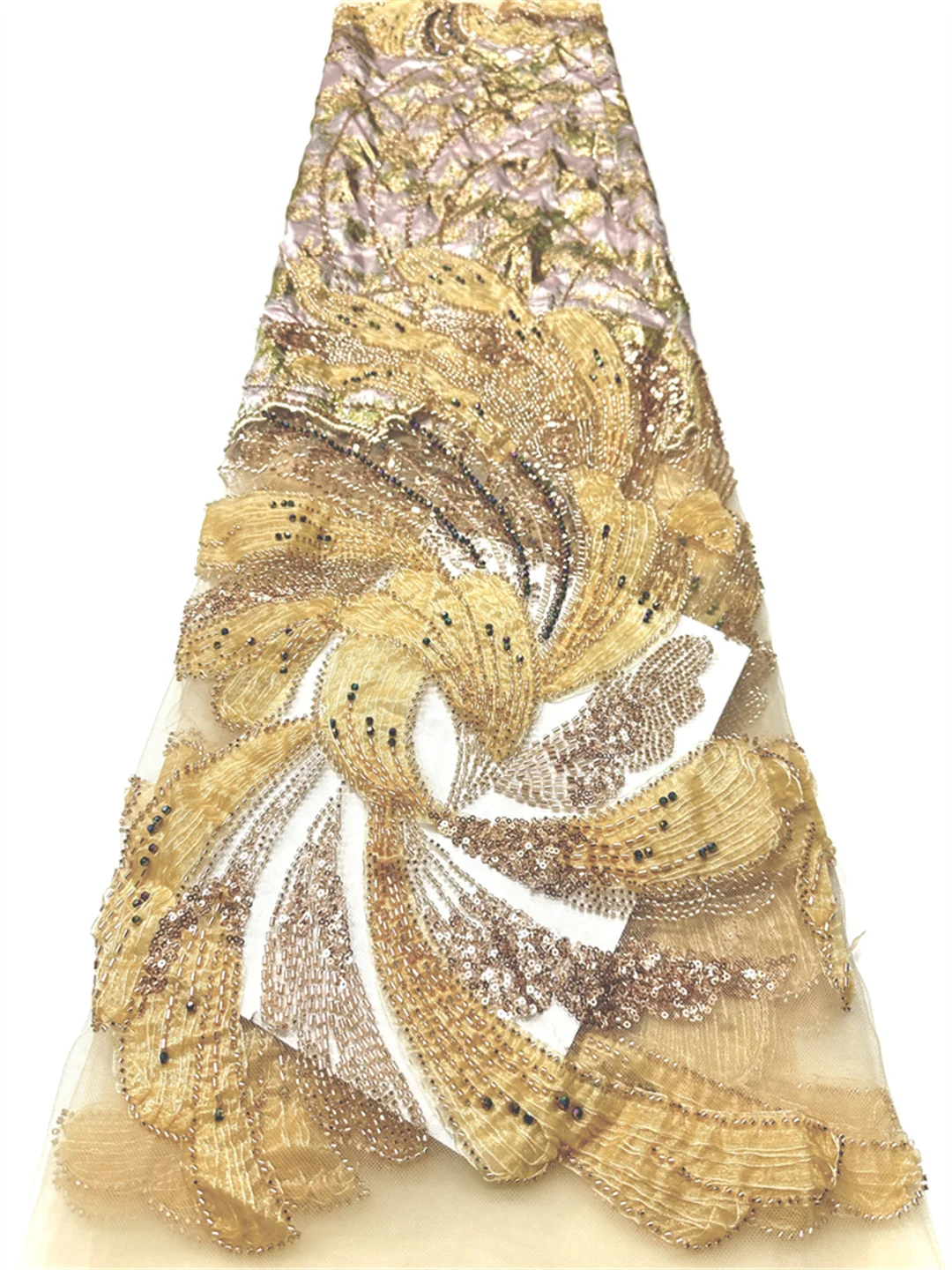 

New African Groom Lace Fabric French Nigerian Lace Bridal 2026 High Quality 3D Sequins Beaded Tulle Lace Fabric For Party Women