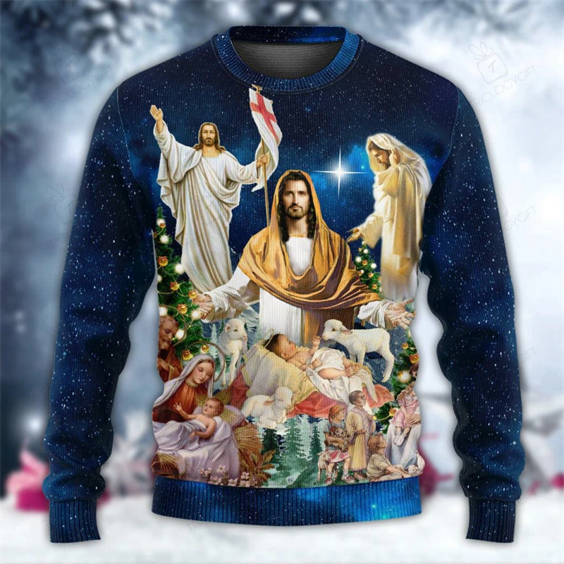 Xmas Christian Jesus Theme Ugly Sweater Men Women Clothing Crewneck Pullover 3D Print Pattern Fashion Trendy Sweatshirt 2025