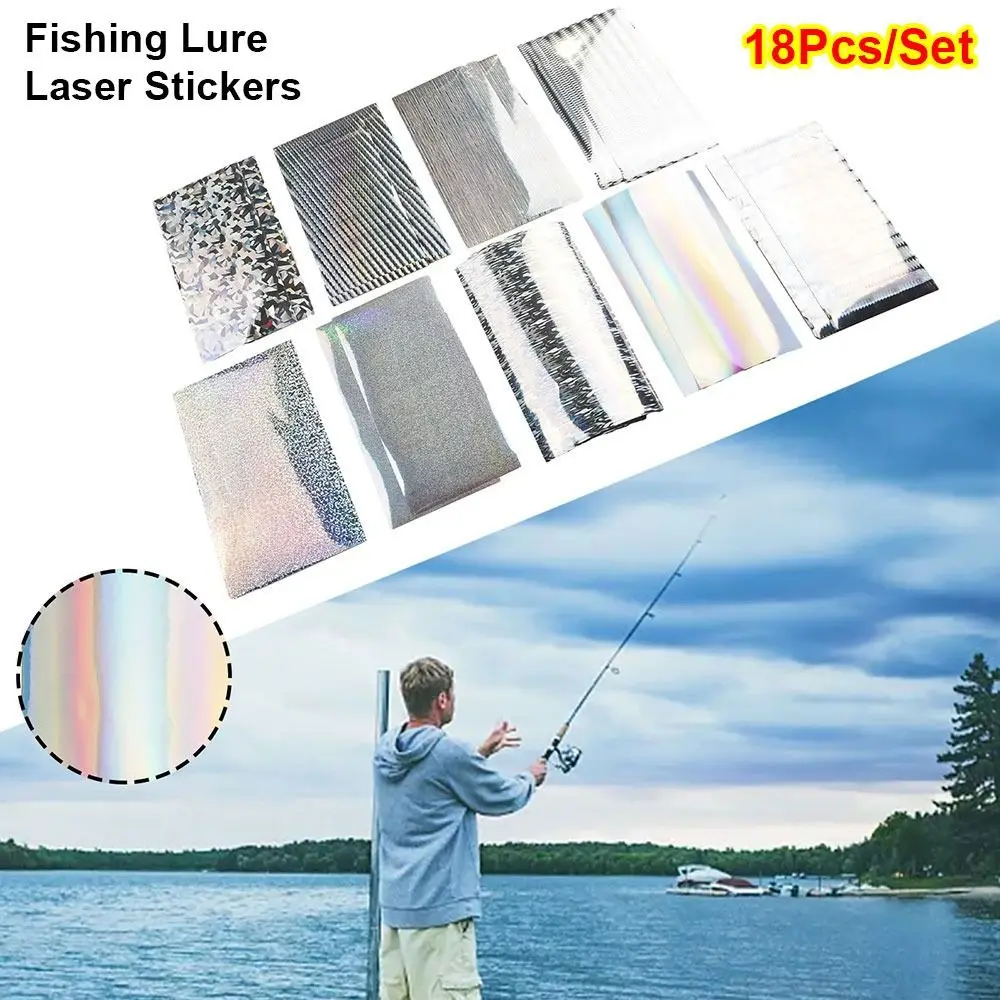 18Pcs/Set Reflective Colors Laser Stickers Waterproof 20x10cm Fishing Lure Tape Holographic DIY Fish Skin Stickers Flasher/Lure