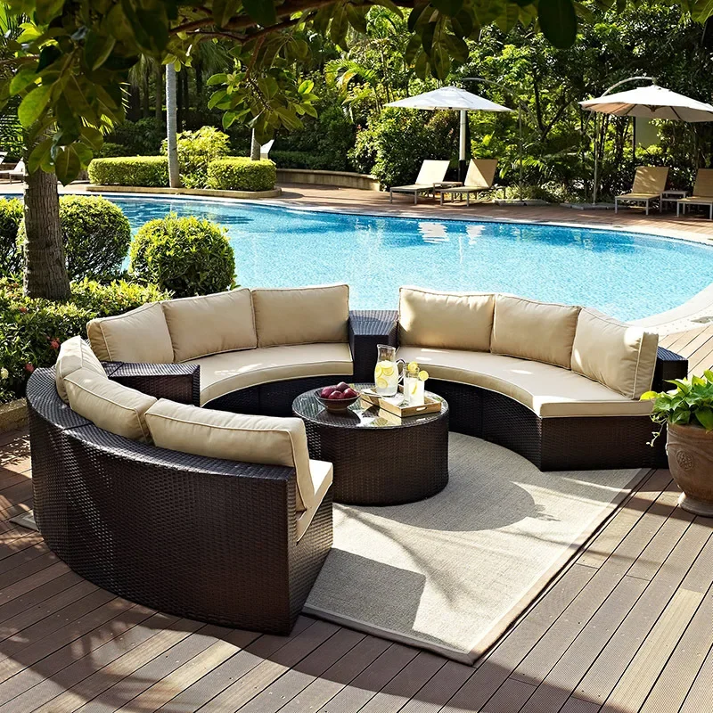 Round rattan sofa outdoor semicircular sofa outdoor leisure rattan sofa