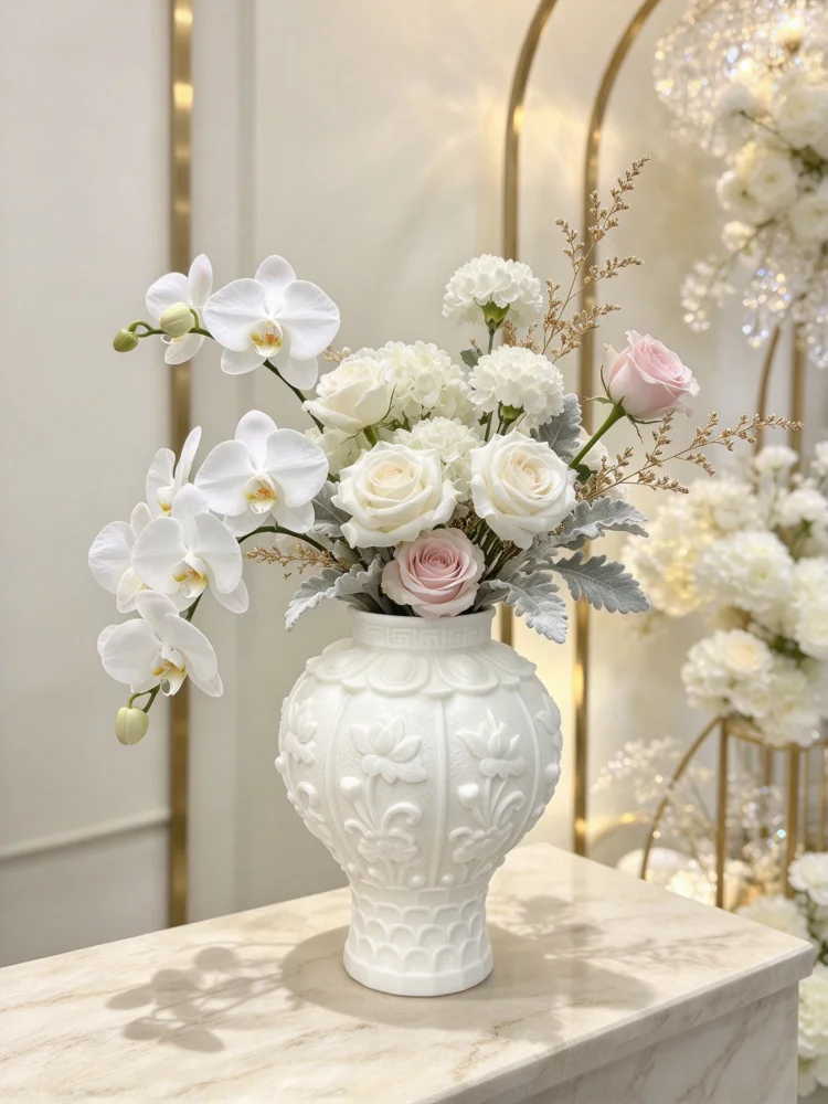 Ins-Style Mini Decorative Vase, 3D Printed White Petg Embossed Design, Pearl-Embossed Lotus Pattern, Octagonal Narrow-Mouth Vase, Bohemian Dried Flower Arrangement Vessel, Home Desktop Centerpiece Decoration, Suitable for Bedroom, Bathroom, Office, Wedding Scene, Small Apartment Decoration, Shatterproof, Lightweight, Compact, Creative Home Gift
