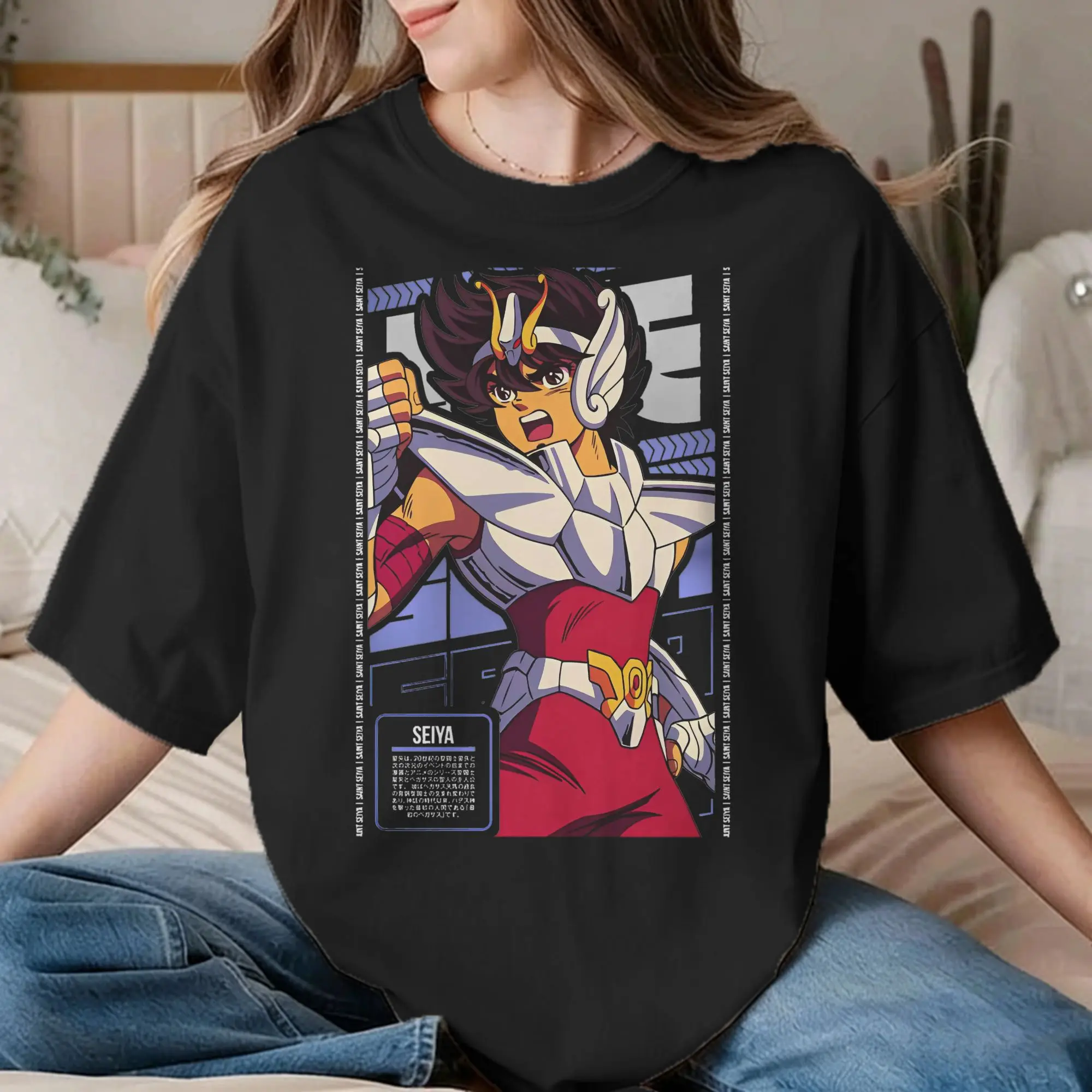 Camiseta Unissex Cavaleiros do Zodíaco Anime Divertida Manga Curta Gola Redonda Algodão Puro Tamanhos Grandes