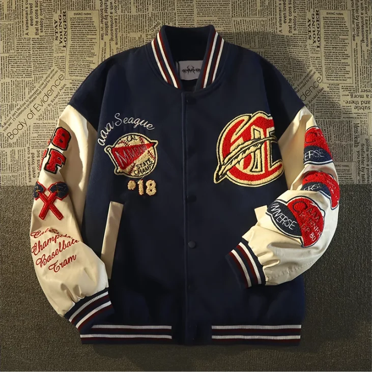 

American high street flocked embroidered baseball jackets for men and women spring trendy brand oversize couple flight jackets