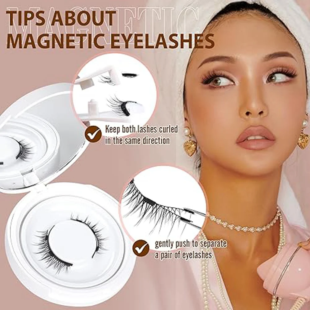 

Magnetic Eyelashes without Eyeliner - Reusable Dual Magnetic lashes Looking Natural No Glue 3D False Eyelashes Kit Applicator