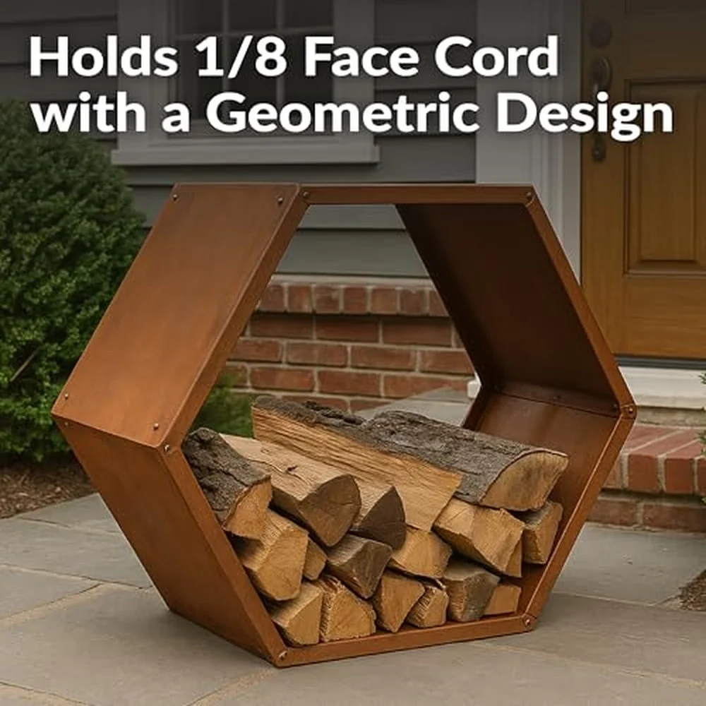 Sunnydaze Steel Outdoor Firewood Rack 30” W Hexagon Bronze Set of 3