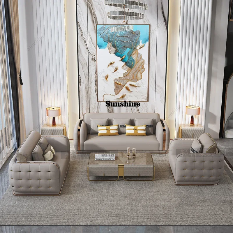 Luxuriöses, ausgefallenes Wohnzimmersofa aus echtem Leder, italienisches Designer-Sofa, Loveseat, Einzel-Canape, Salon De Luxe, Wohnungsmöbel FT