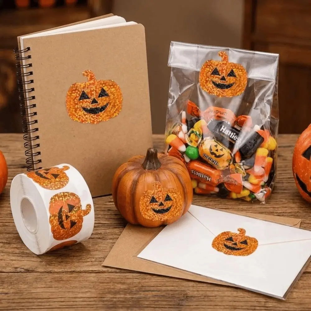 New Self-Adhesive Ghost Stickers Pumpkin Tree PVC Laser Stickers Decorative Iridescent Sealing Labels Journal Decor