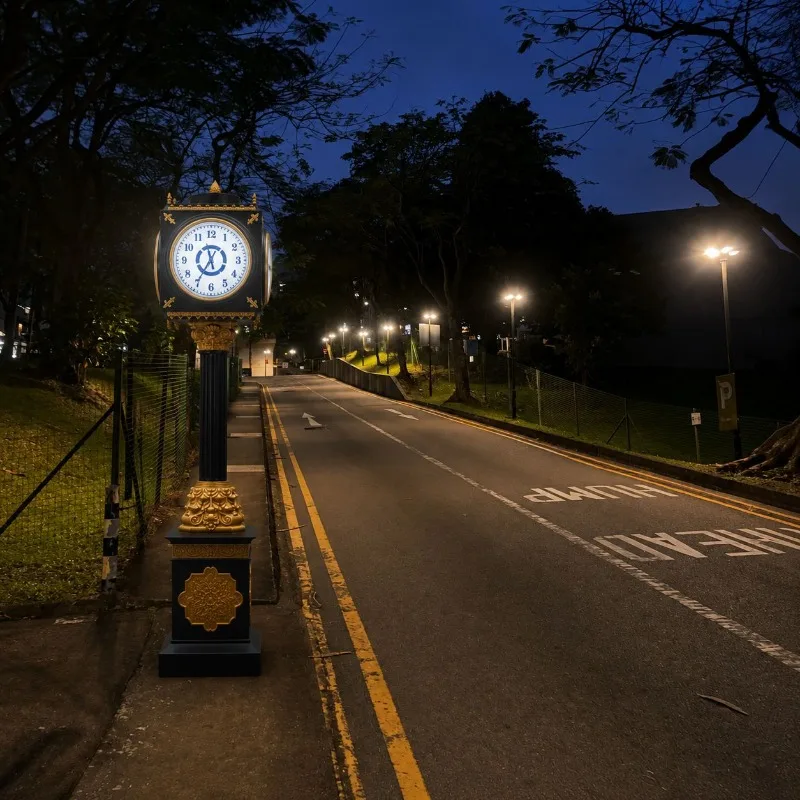 Retro outdoor landscape clock Black gold column type luminous street Park Community square Large clock